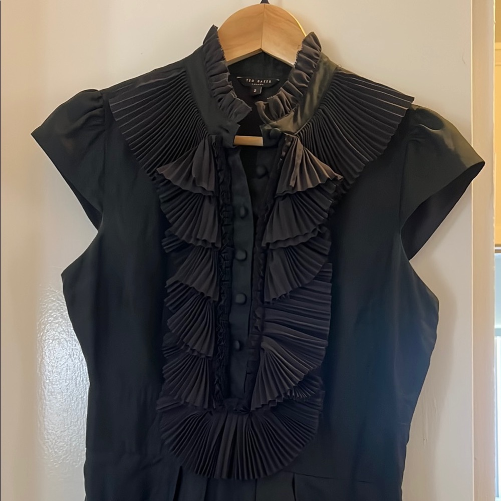 Ted Baker black silk Pleated Ruffle cocktail dress